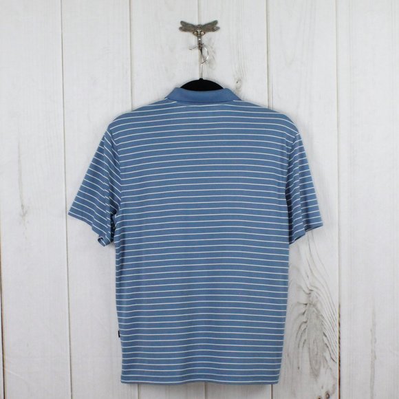 Greg Norman For Tasso Elba Five Iron Blue Striped Golf Polo Collared Shirt Large - Picture 7 of 8